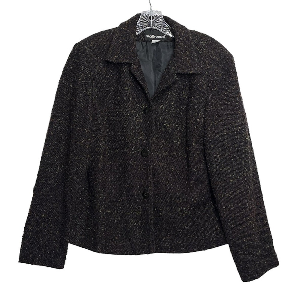 Sag Harbor Women's Size‎ 14 Textured Blazer Jacket Black Multi Colored
